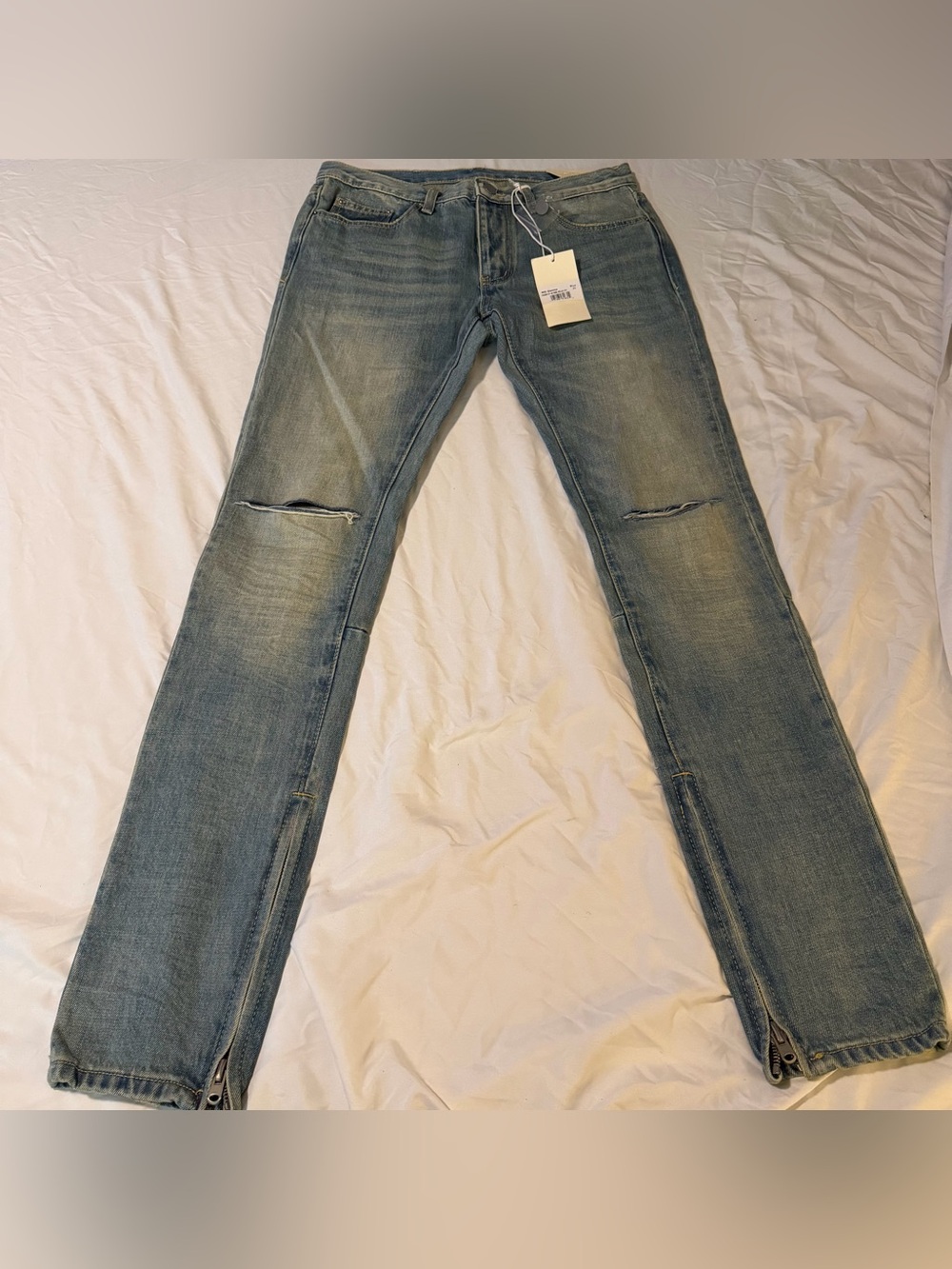 MNML Light Blue Slim Straight Distressed Jeans